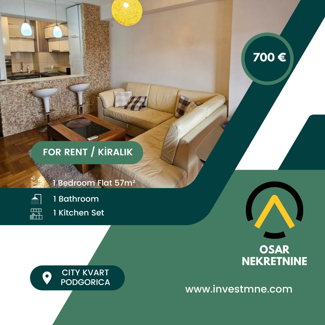 Podgorica _ CITY KVART _ Daire _ 1+1 ODA _ 57 m² _ 4. KAT