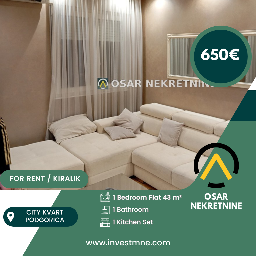 Podgorica _ Cıty Kvart _ Daire _ 1 ODA _ 43 m² _ 2. KAT _ Mobilyalı