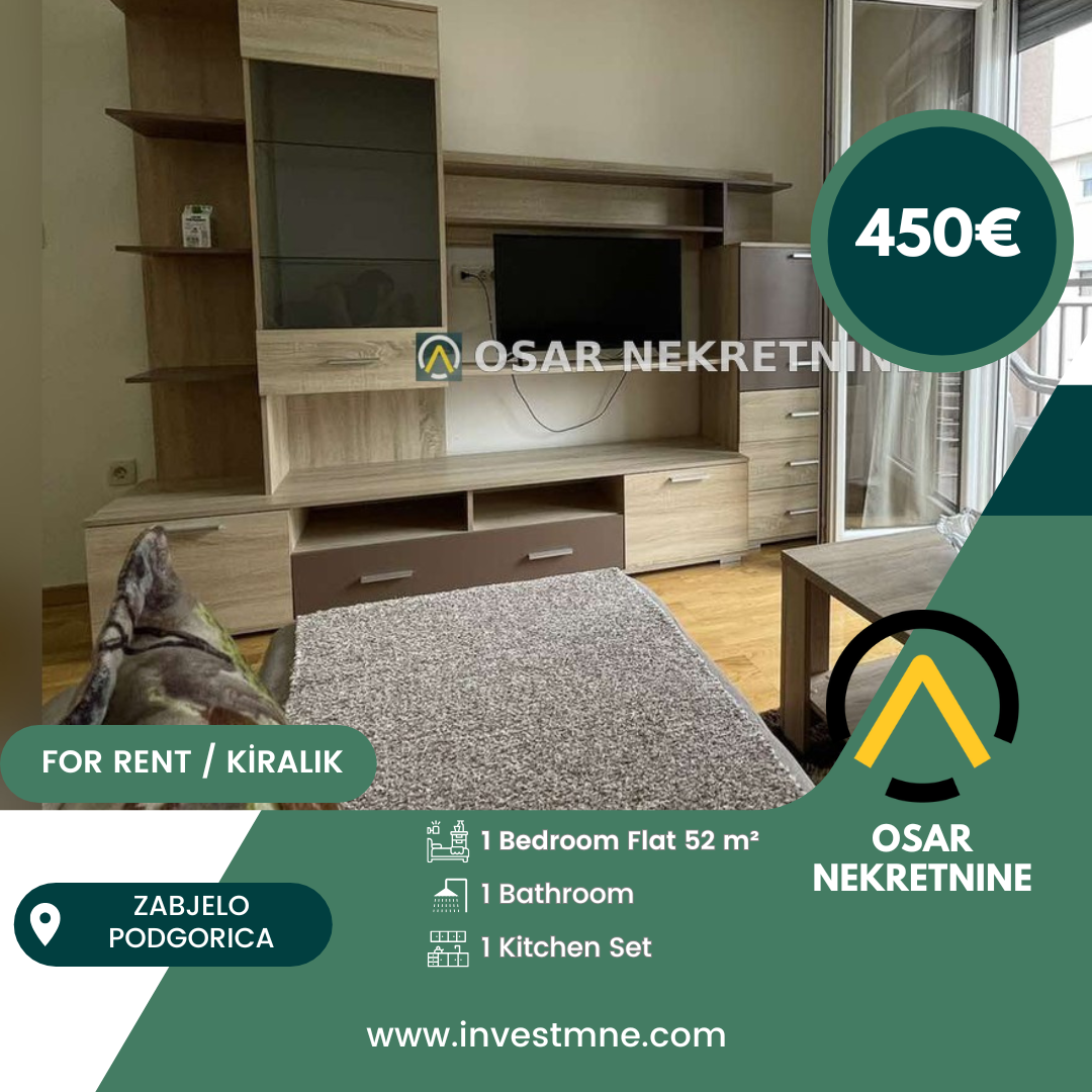 Podgorica _ Zabjelo _ Daire _ 1 ODA _ 52 m² _ 4. KAT _ Mobilyalı