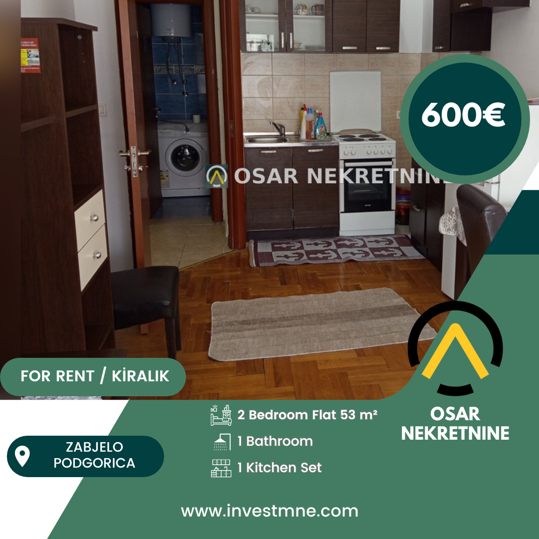 Podgorica _ Zabjelo _ Daire _ 2 ODA _ 53 m² _ 5. KAT _ Mobilyalı