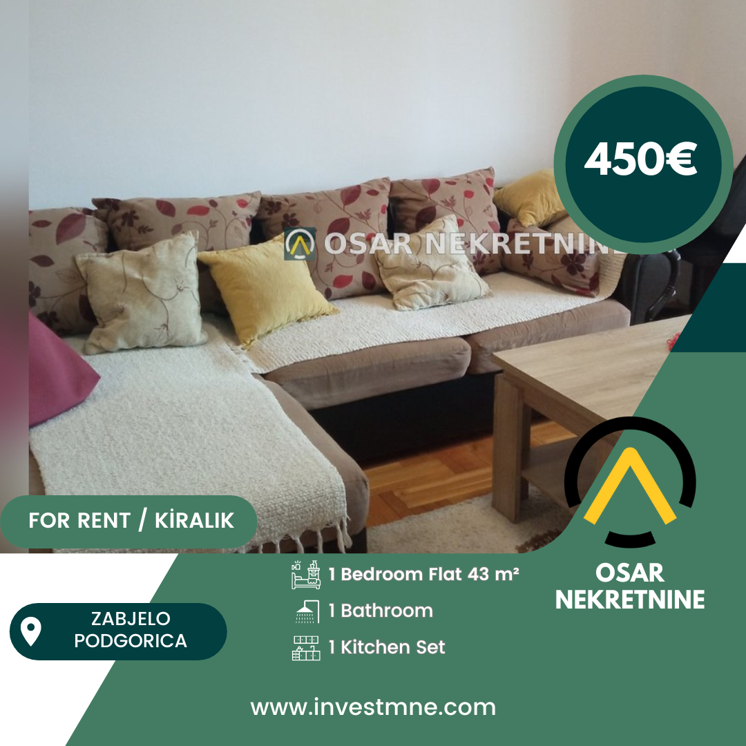 Podgorica _ Zabjelo _ Daire _ 1 ODA _ 43 m² _ 2. KAT _ Mobilyalı