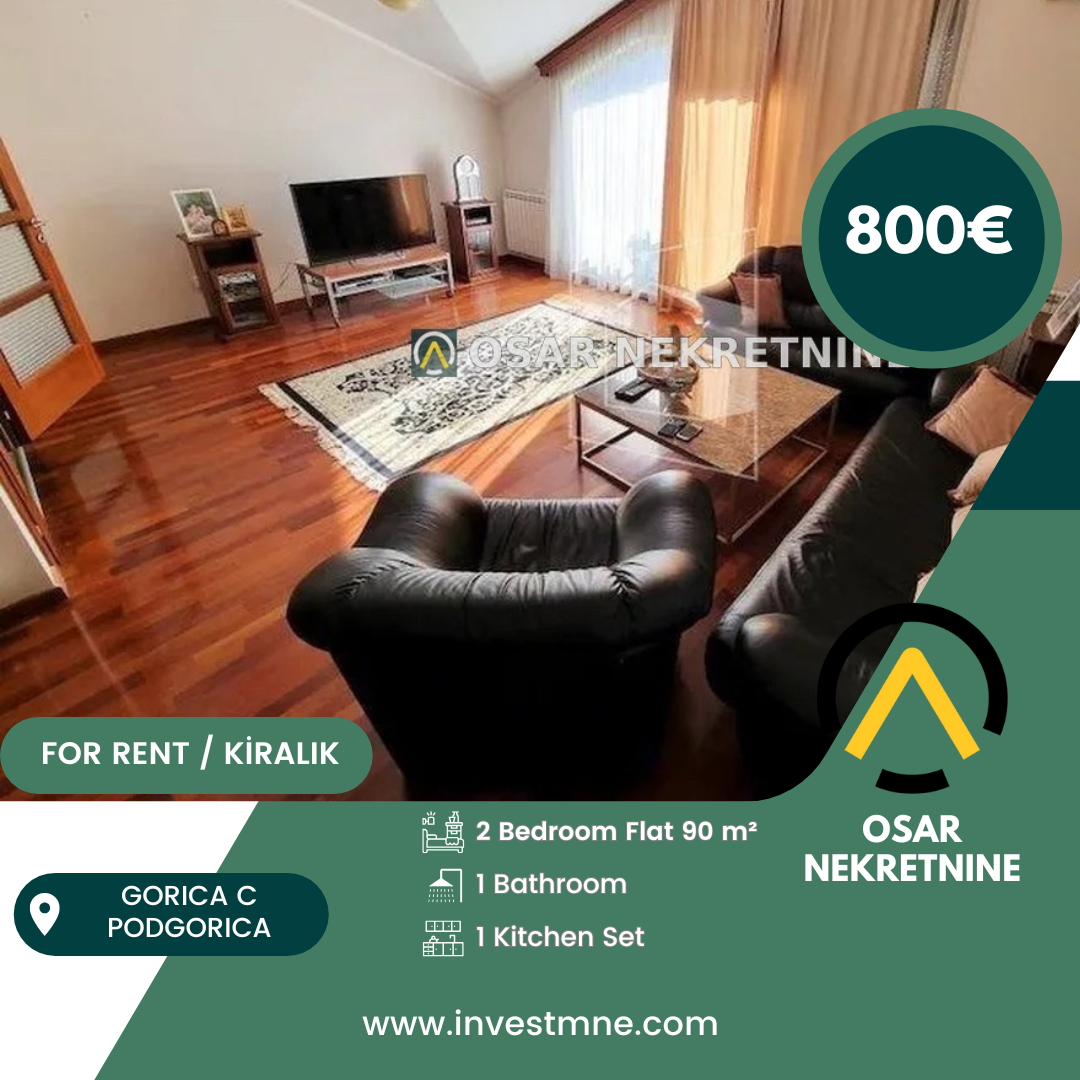 Podgorica _ Gorica C _ Daire _ 2 ODA _ 90 m² _ 3. KAT _ Mobilyalı