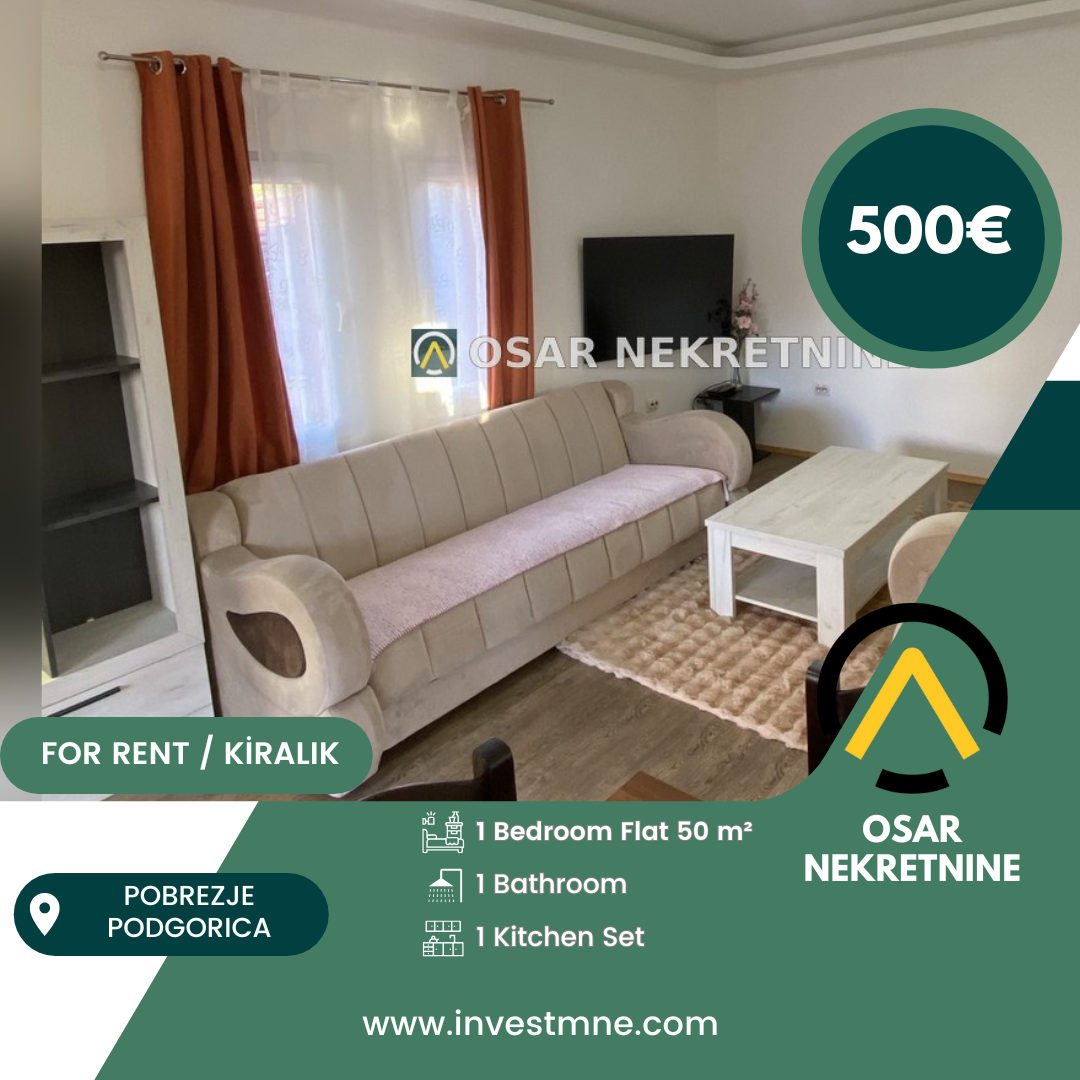 Podgorica _ Pobrezje _ Daire _ 1 ODA _ 50 m² _ 2. KAT _ Mobilyalı
