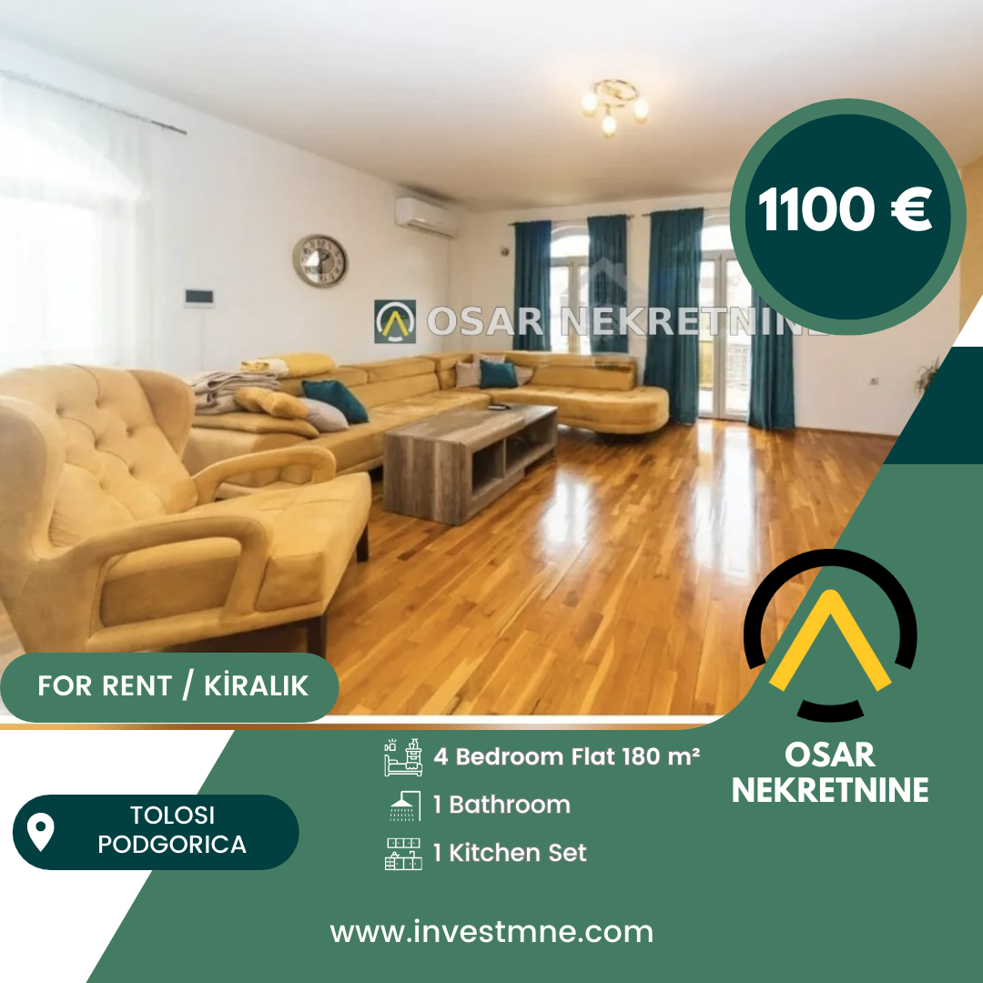 Podgorica, Tolosi'de Kiralık Geniş ve Eşyalı 4+1 Daire