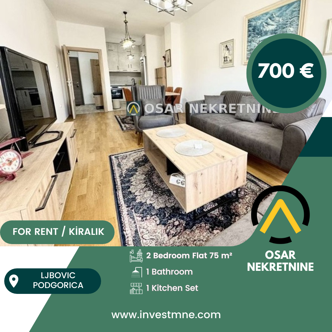 Podgorica _ Ljbovic _ Daire _ 2 ODA _ 75 m² _ 5. KAT _ Mobilyalı
