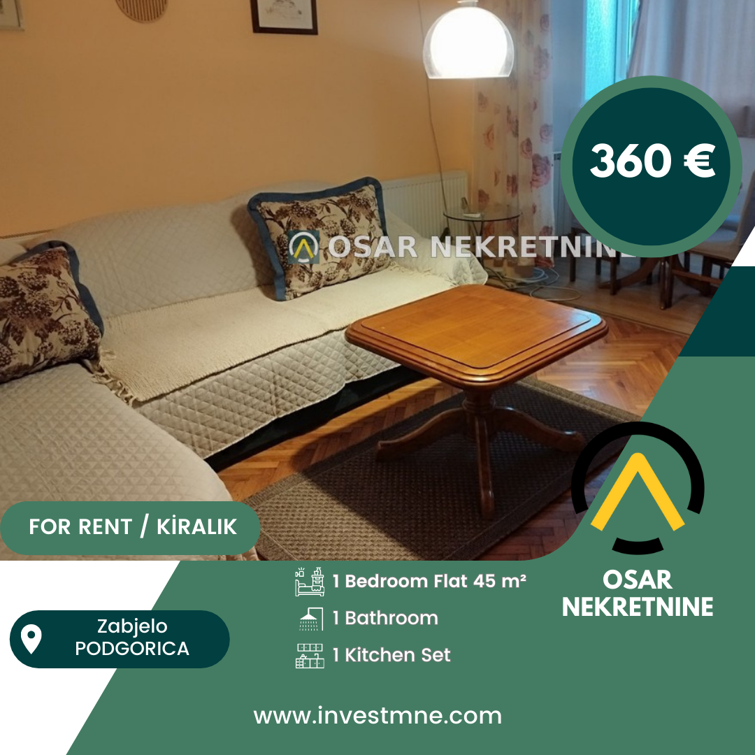 Podgorica _ Zabjelo _ Daire _ 1 ODA _ 45 m² _ Yüksek Giriş. KAT _ Mobilyalı