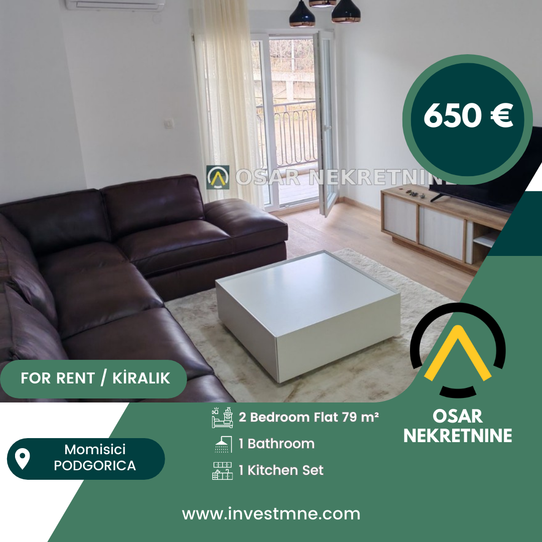 Podgorica _ Momisici _ Daire _ 2 ODA _ 79 m² _ 6. KAT _ Mobilyalı