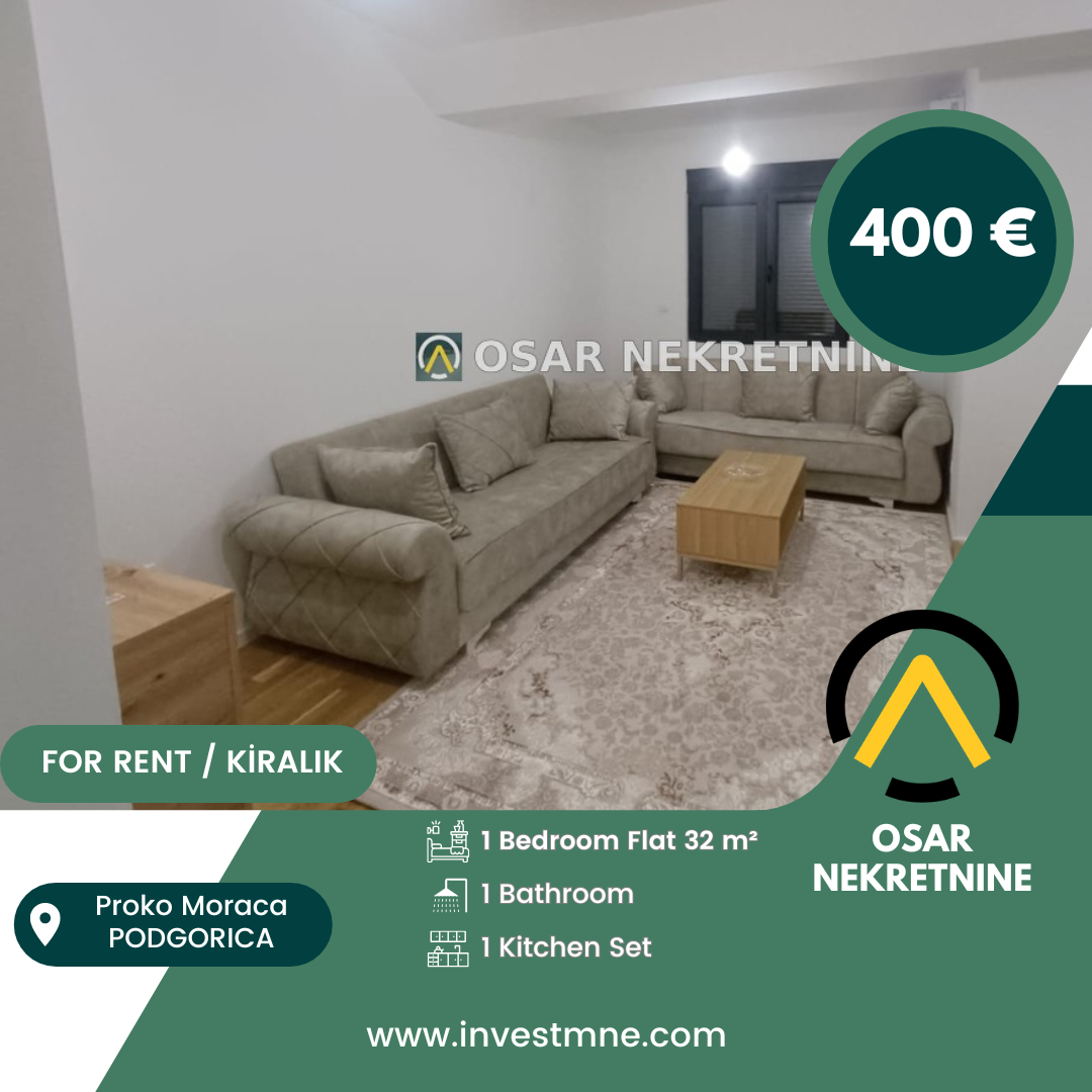 Podgorica _ Preko Moraca _ Daire _ 1 ODA _ 32 m² _ 2. KAT _ Mobilyalı