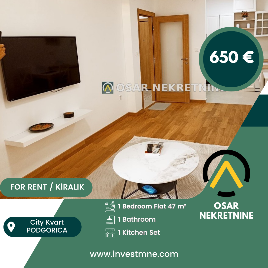 Podgorica _ Cıty Kvart _ Daire _ 1 ODA _ 47 m² _ 2. KAT _ Mobilyalı