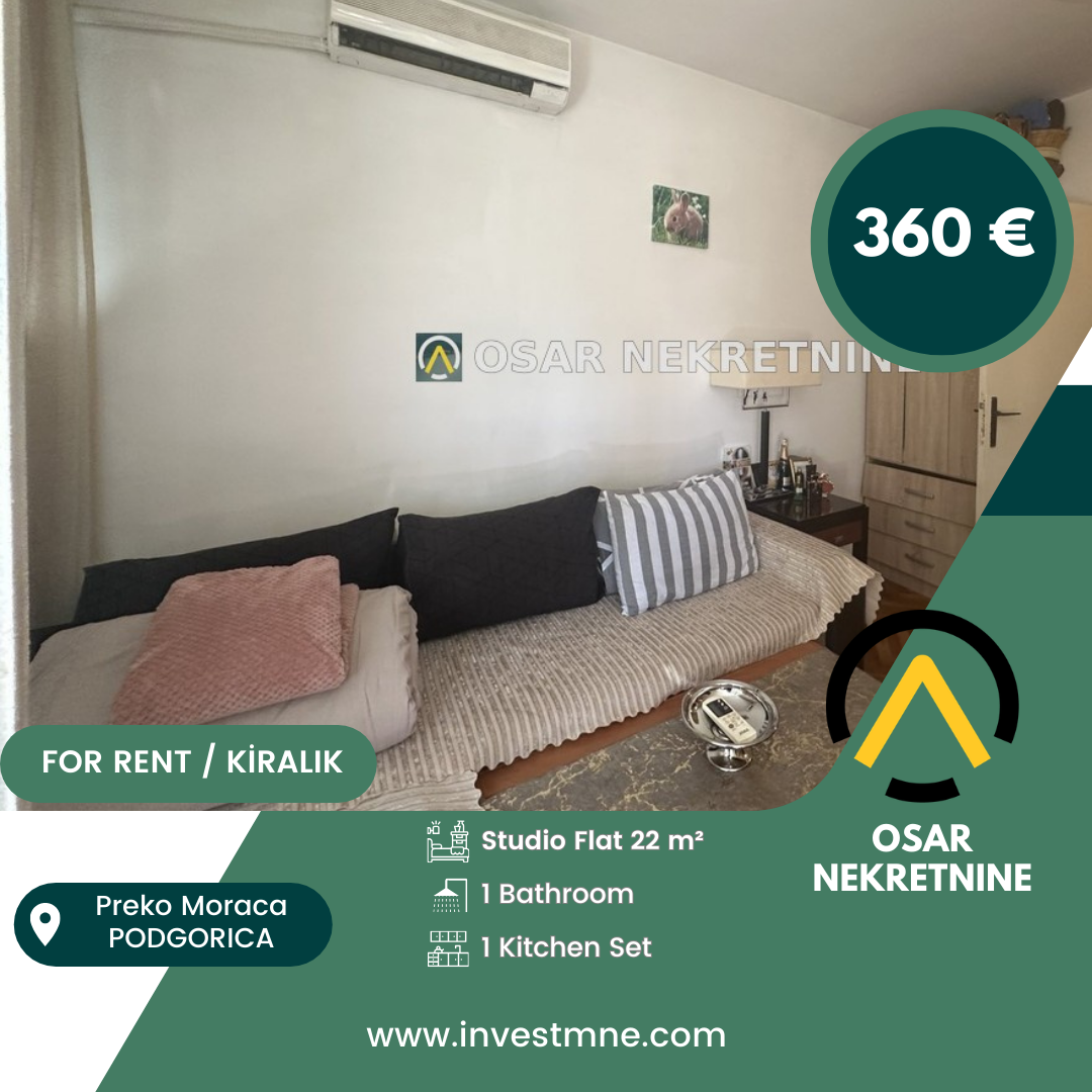 Podgorica _ Preko Moraca _ Daire _ Studio ODA _ 22 m² _ 5. KAT _ Mobilyalı