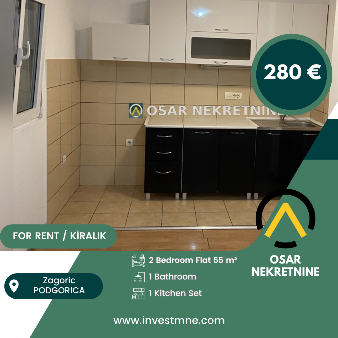 Podgorica _ Zagoric _ Daire _ 2 ODA _ 55 m² _ 1. KAT _ Mobilyalı