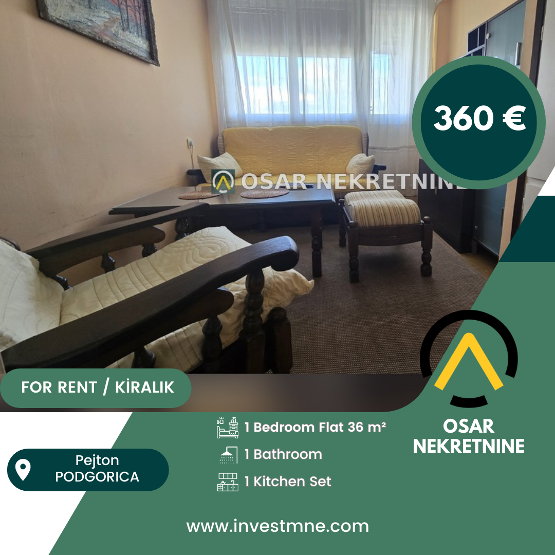 Podgorica _ Pejton _ Daire _ 1 ODA _ 36 m² _ 6. KAT _ Mobilyalı