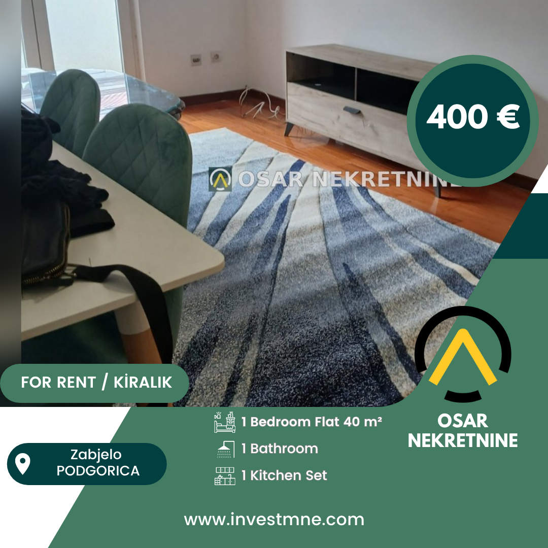 Podgorica _ Zabjelo _ Daire _ 1 ODA _ 40 m² _ 4. KAT _ Mobilyalı