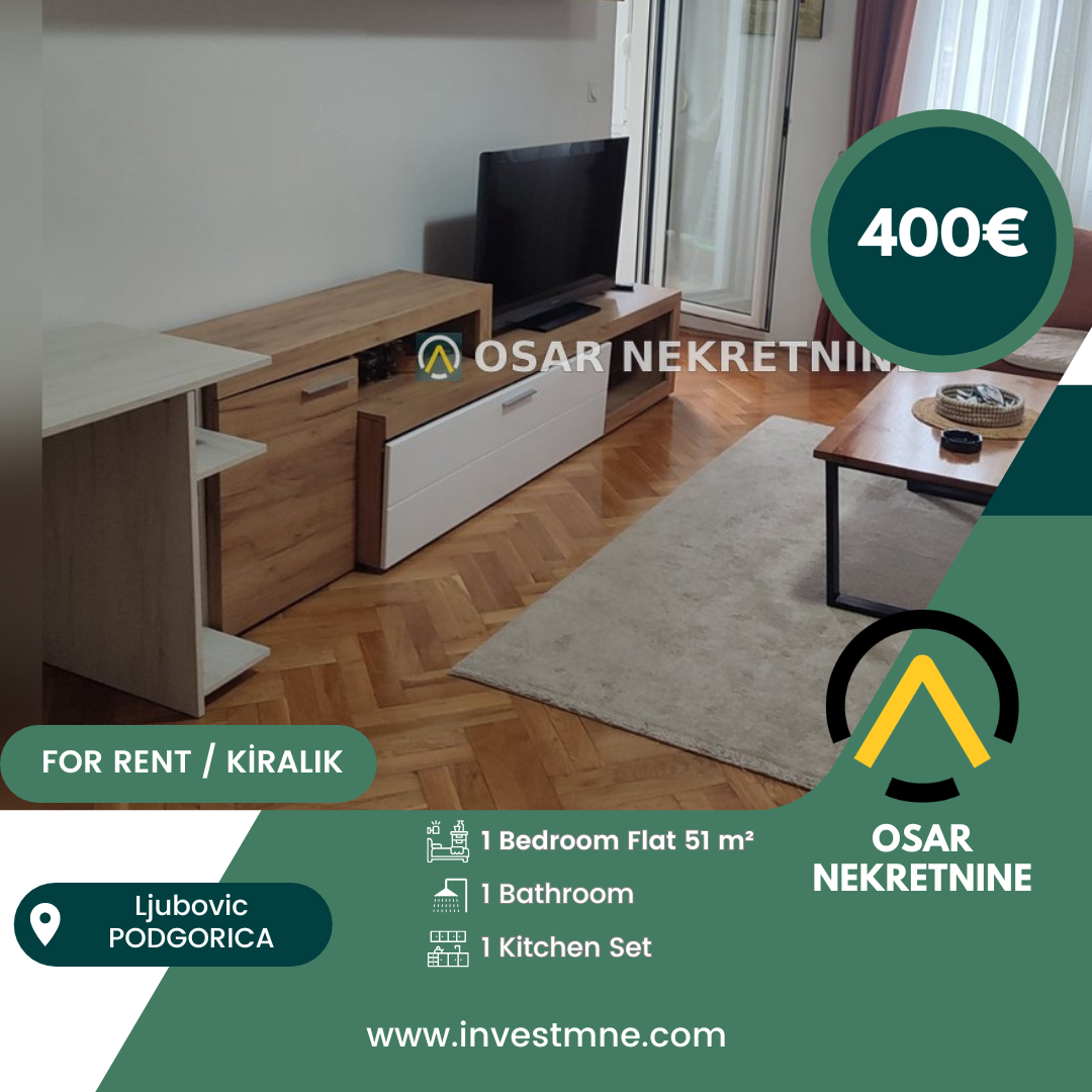 Podgorica _ Ljubovic _ Daire _ 1 ODA _ 51 m² _ Mobilyalı