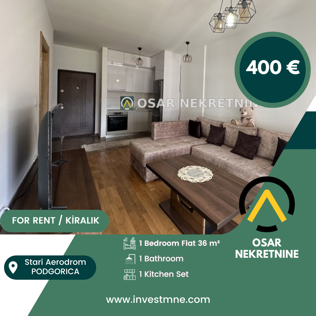 Podgorica _ Stari Aerodrom _ Daire _ 1 ODA _ 36 m² _ 4. KAT _ Mobilyalı