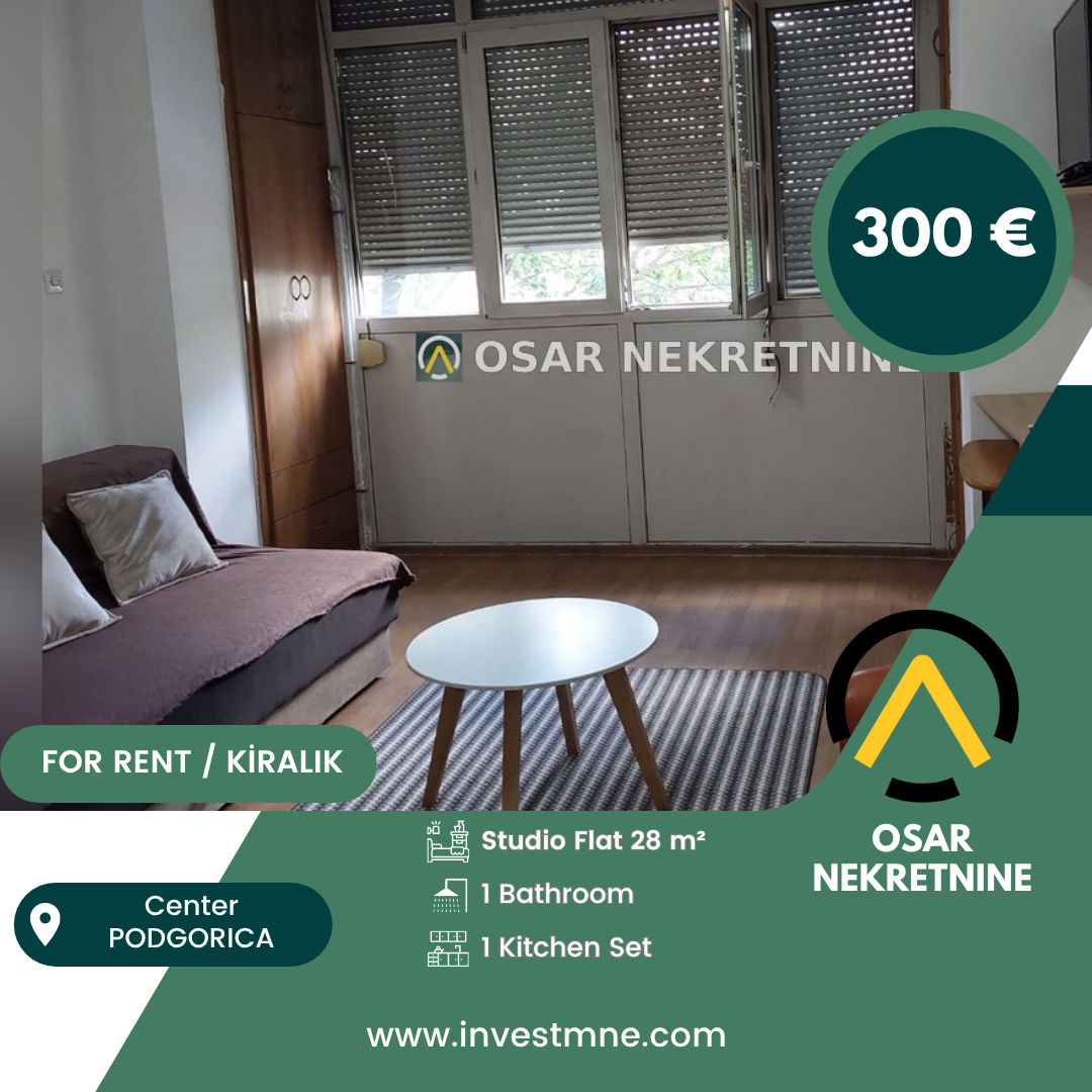 Podgorica _ Center _ Daire _ Studio ODA _ 28 m² _ 1. KAT _ Mobilyalı