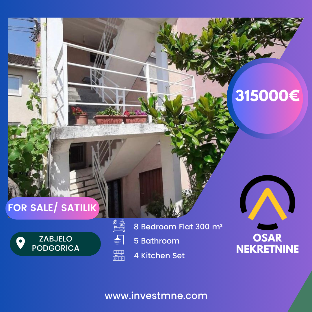 Квартира на продажу в Zabjelo, 8-комн., 300 м²